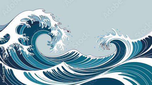 Vector Illustration of Dynamic Ocean Wave in a Classic, Timeless Artistic Style