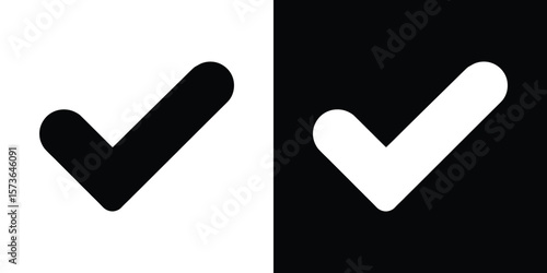 Inverted Check Mark Icon Black Tick on White and White on Black