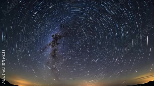 Time lapse view of stars forming circular trails around center point