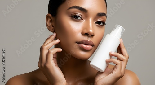 Beautiful Black Woman with Skincare Product, Beauty and Cosmetics Concept
