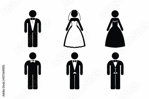 set of Bride and Groom silhouette vector illustration