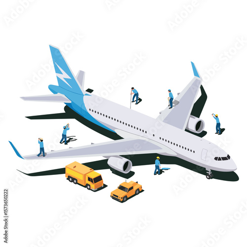 Airplane Maintenance Crew Working on a Passenger Jet