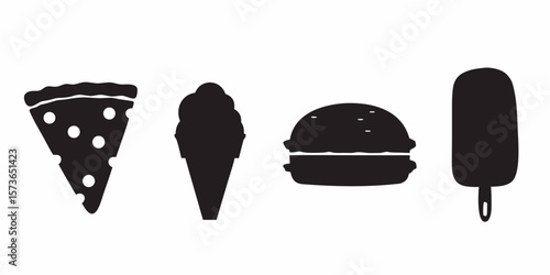 Culinary Silhouette: A delightful visual of assorted culinary favorites, artfully rendered in black and white. Perfect for culinary projects.