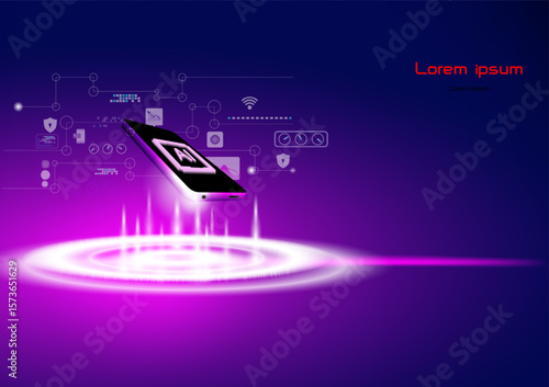 Power AI in smarth phone concept,hitecth technology abstract background with drak background.futuristic style vector