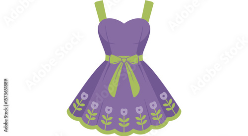 Elegant Purple Floral Dress with Green Accents