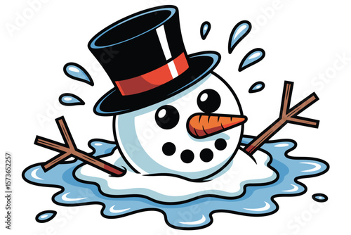 Melting Snowman Cartoon Illustration