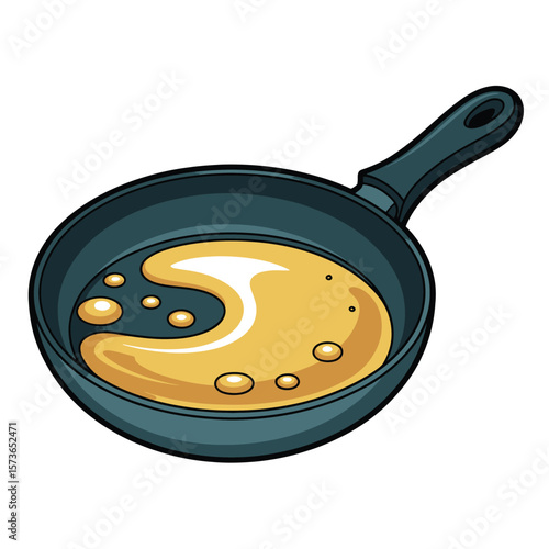 Cartoon Illustration of a Frying Pan with Oil
