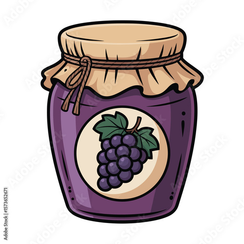 Cartoon Illustration of a Jar of Grape Jam
