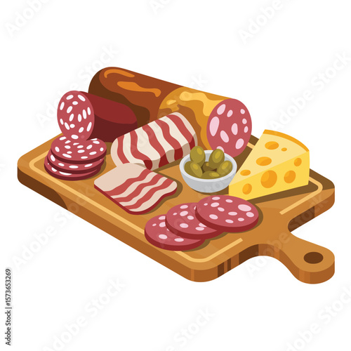 Assorted Meats and Cheese on a Wooden Board