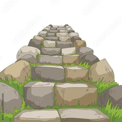 Ancient Stone Steps with Grassy Medians