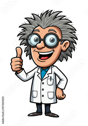 Cartoon Scientist in White Coat Giving Thumbs Up With Transparent Background