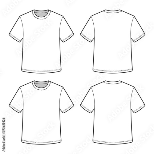 Front and back flat sketch of a basic short sleeve crew neck t shirt