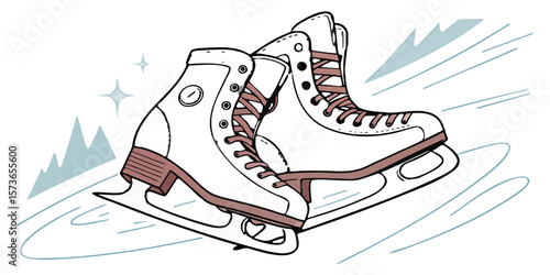 Skates on Ice: A pair of ice skates rest gracefully on a snowy surface, hinting at the joy and elegance of winter sports and recreational activities.