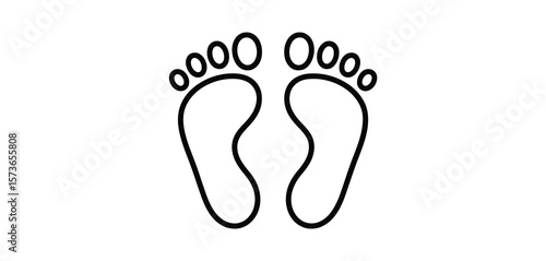 Simple black outline of two human footprints with toes on a white background
