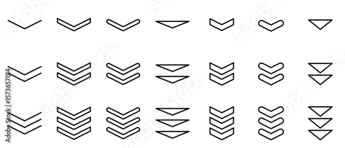 矢印　下　スクロール　次　アイコン　線画　黒　ベクター　セット