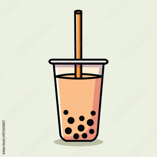 Illustration Vector Graphic Cartoon of a Classic Bubble Tea Drink