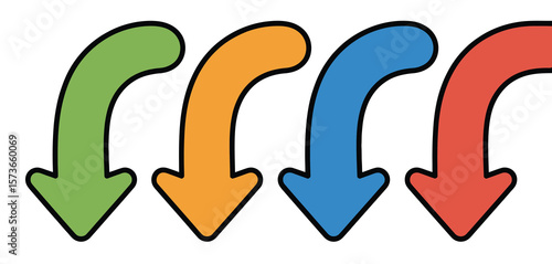 Four Colorful Curved Down Arrows