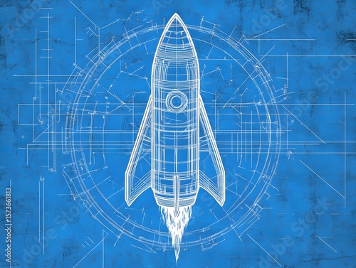 53. Icon of a blueprint transforming into a rocket