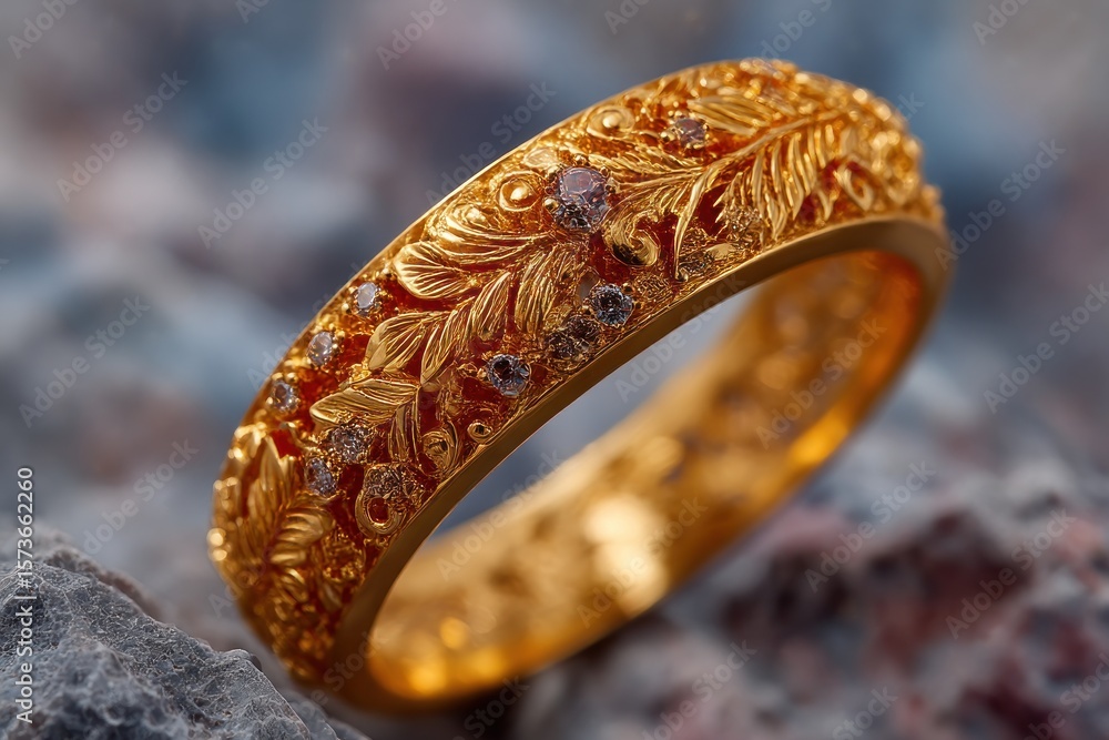Fototapeta premium Gold ring with intricate leaf design