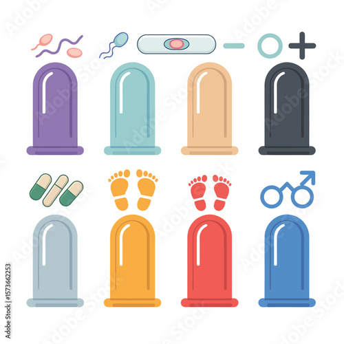 Colorful Condoms and Related Health Icons