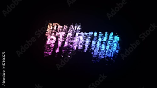 Glitch stream starting soon announcement with digital effect suitable for online broadcast graphics, streaming channels, and video content