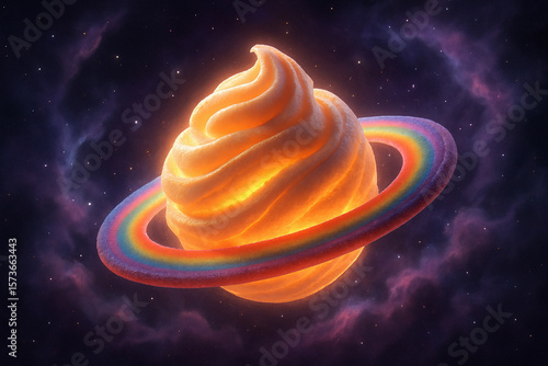 Fantasy Illustrations of Miniature Ice Cream Planet Floating in Space