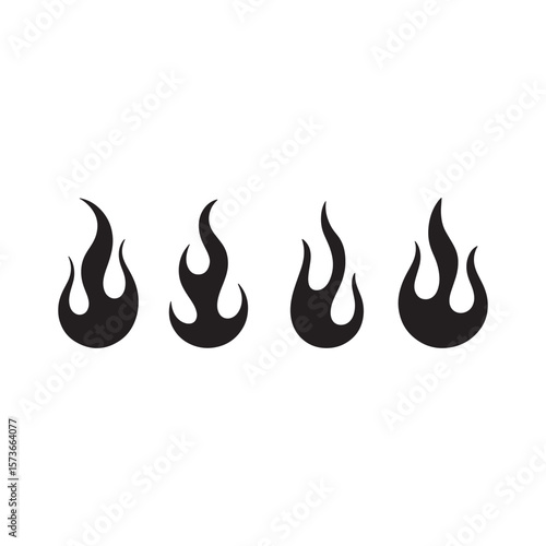 Four stylized black flame icons arranged in a horizontal line on a white background