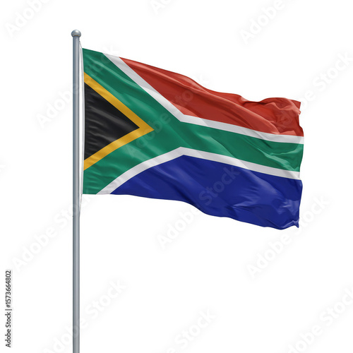 Isolated South Africa National Flag Waving In The Wind with Transparent Background