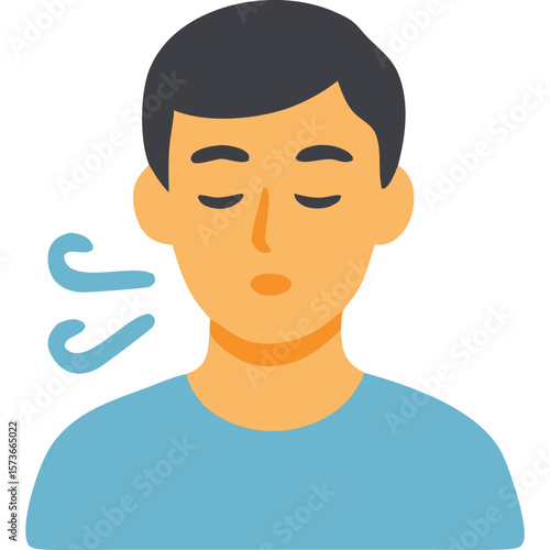 Calm Man Exhaling, Simple Flat Illustration