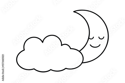 Cozy sleeping moon with pastel clouds serene dreamland vector art illustration