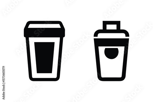 Wallpaper Mural Two simple black and white vector icons representing a coffee cup and a shaker bottle on a white background Torontodigital.ca