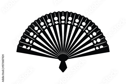 Hand fan with ethnic patterns from Bengal cultural accessory vector art illustration