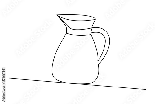 Jug continuous one line drawing in minimalist style isolated outline vector illustration on white background
