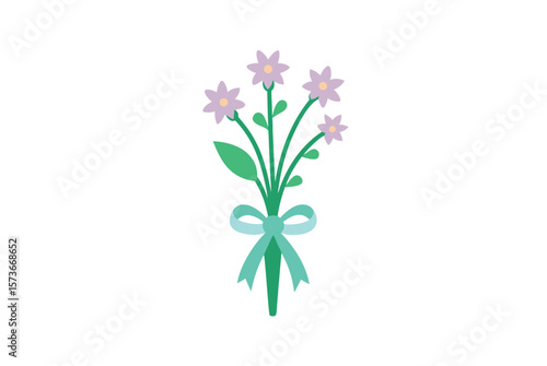 Morning dew wildflower bouquet with ribbon fresh blooms vector art illustration