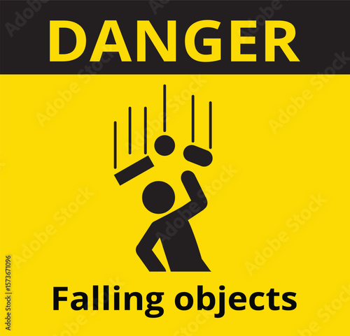 Falling objects,  warning sign, safety first, Construction concept, vector illustration.