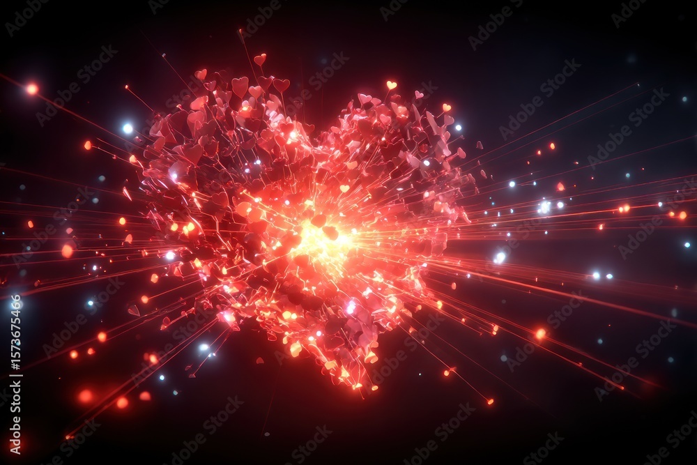 Fototapeta premium Heart of light explodes in dark space
