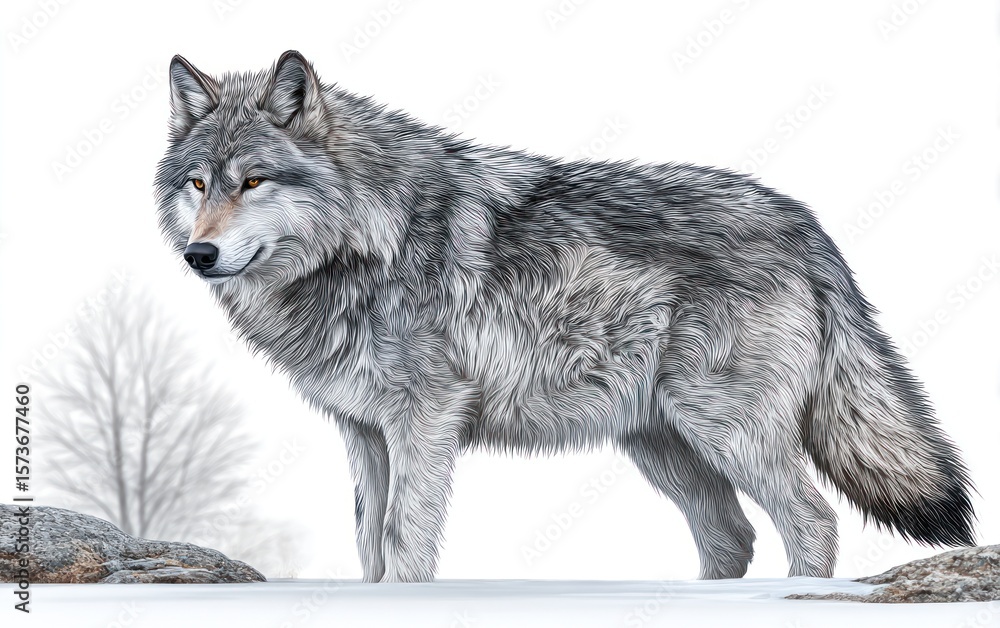 Naklejka premium Gray wolf in winter scene
