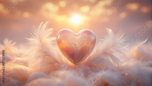 Angelic Heart with Feathery Wings: Minimalist Pastel Dream