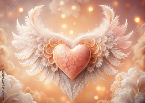 Glowing Heart with Feathery Wings - Dreamy Pastel Low Light Photography