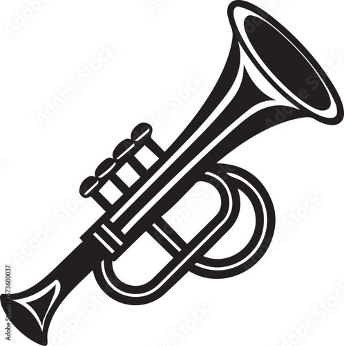 trumpet silhouette vector icon, trumpet isolated on black
