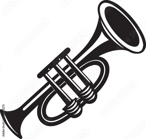 trumpet silhouette vector icon, trumpet isolated on black