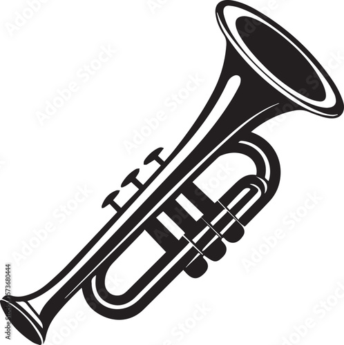 trumpet silhouette vector icon, trumpet isolated on black