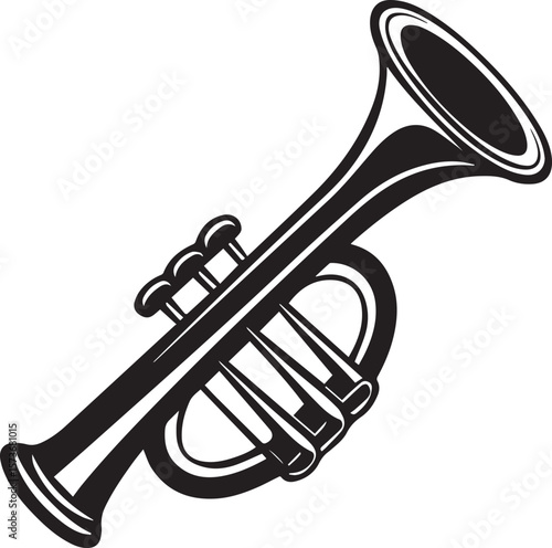 trumpet silhouette vector icon, trumpet isolated on black