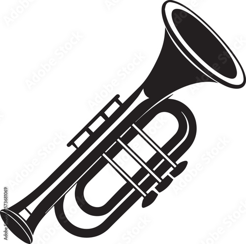 trumpet silhouette vector icon, trumpet isolated on black