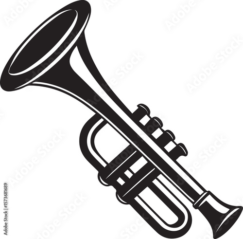 trumpet silhouette vector icon, trumpet isolated on black
