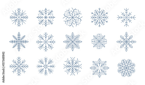 Set of Snowflakes Icons. Vector Editable Outline Strokes for Easy Customization.