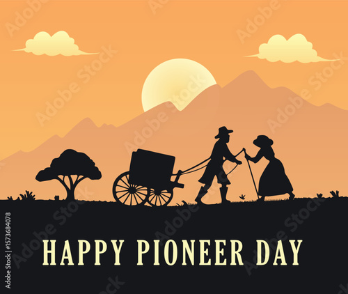 Happy Pioneer Day united states silhouette illustration design background
