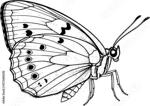 Canvas Print A detailed, classic, engraved-style illustration of a butterfly with open wings