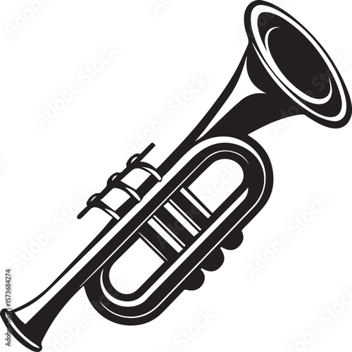 trumpet silhouette vector icon, trumpet isolated on black