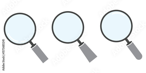 Set of a search and research magnifying glass icon. Lens, look magnifier, loupe sign. Vector Illustration.